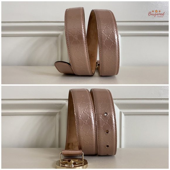 Authentic Gucci Pink Microguccissima Patent Leather Interlocking G Belt 80/32 - Picture 8 of 13